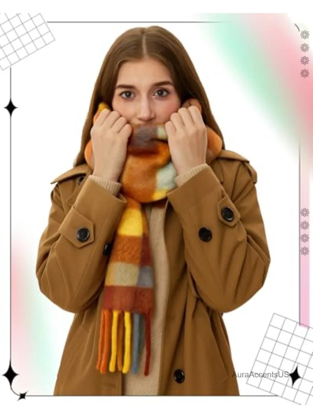 4-Pack Chunky Plaid Scarf Set Oversized Warm Shawl Wrap